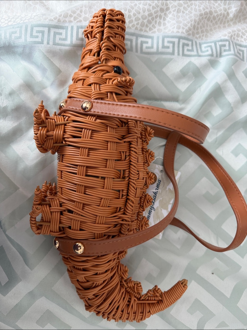 Tommy Bahama Woven Rattan Alligator Bag in Caramel - Picture 8 of 9
